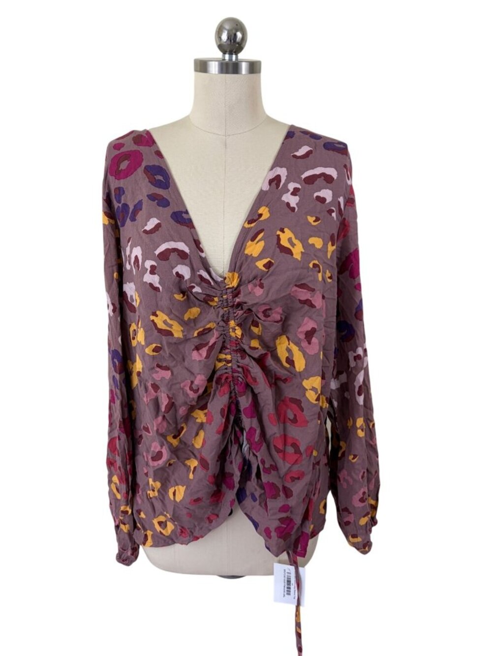 Emily Wonder Boho-Chic Cinched Blouse Womens 2XL NWT Leopard Print Artsy Modern